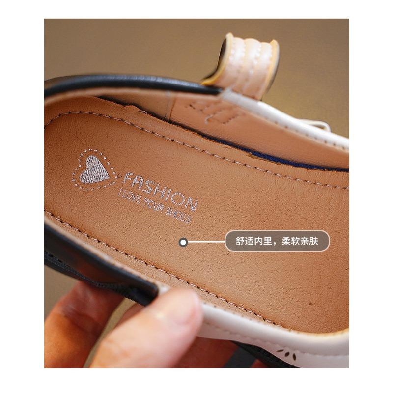 Girls Bow Wavy Edge Mary Jane Thick Sole Casual Leather Shoes