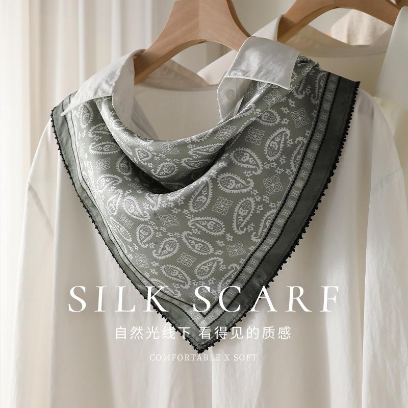 Paisley Jacquard 16 Mmi Silk Square Scarf Green Cashew White Shirt Perfect Match Multi-use Decorative Scarf