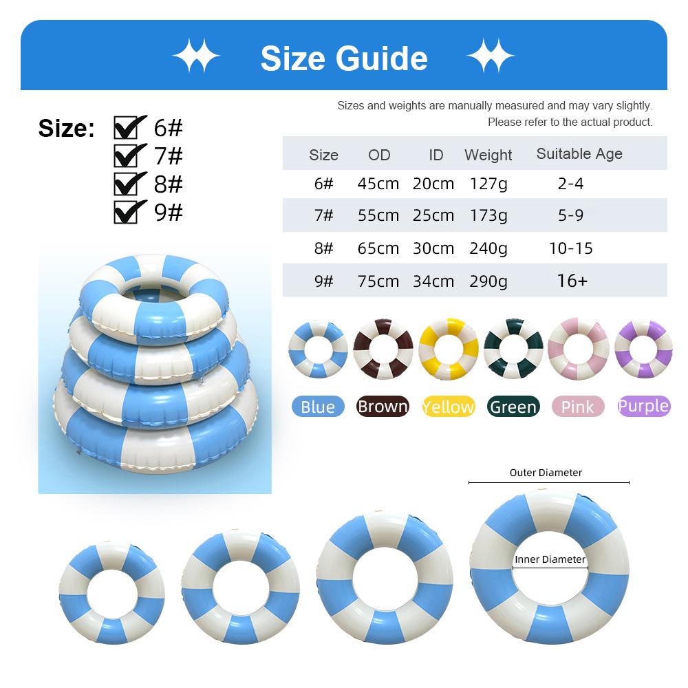 Summer Multicolor Striped Inflatable Swim Ring Thick PVC Leakproof Portable Foldable Pool Float Swimming Circle for Adults Kids