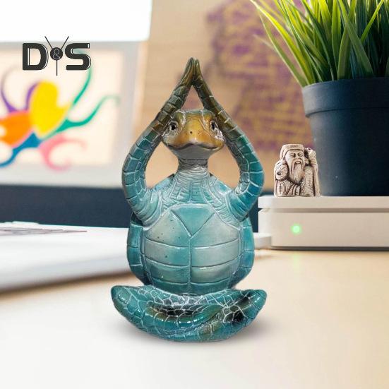 Yoga Meditation Sitting Turtle Figurine Resin Sea Turtle Statue Model Animal Sculpture Ornament Indoor Outdoor Garden Home Office Decoration Birthday