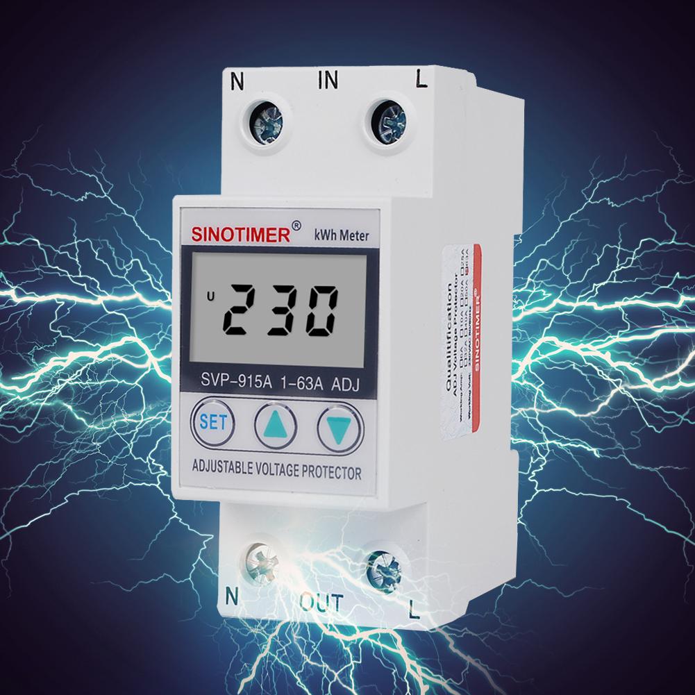 230VAC Over/Under-Voltage Current Protector Single Phase Adjustable Over and Under Voltage Protector for Home Office Appliance