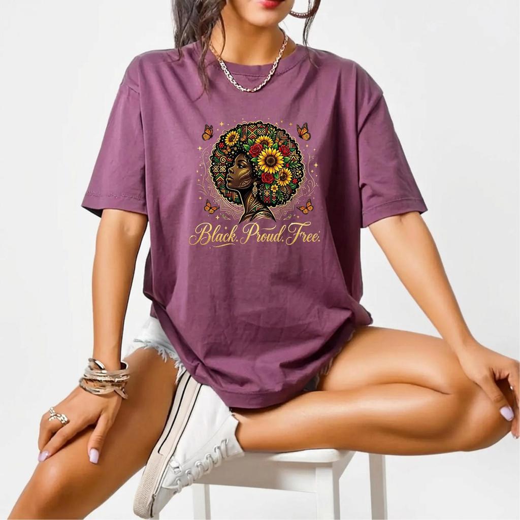 Melanin Queen Afro Flower Juneteenth Shirt and kids tshirt | Black Woman Pride Tee | Sunflower Afro Art | Afrocentric Luxury Apparel