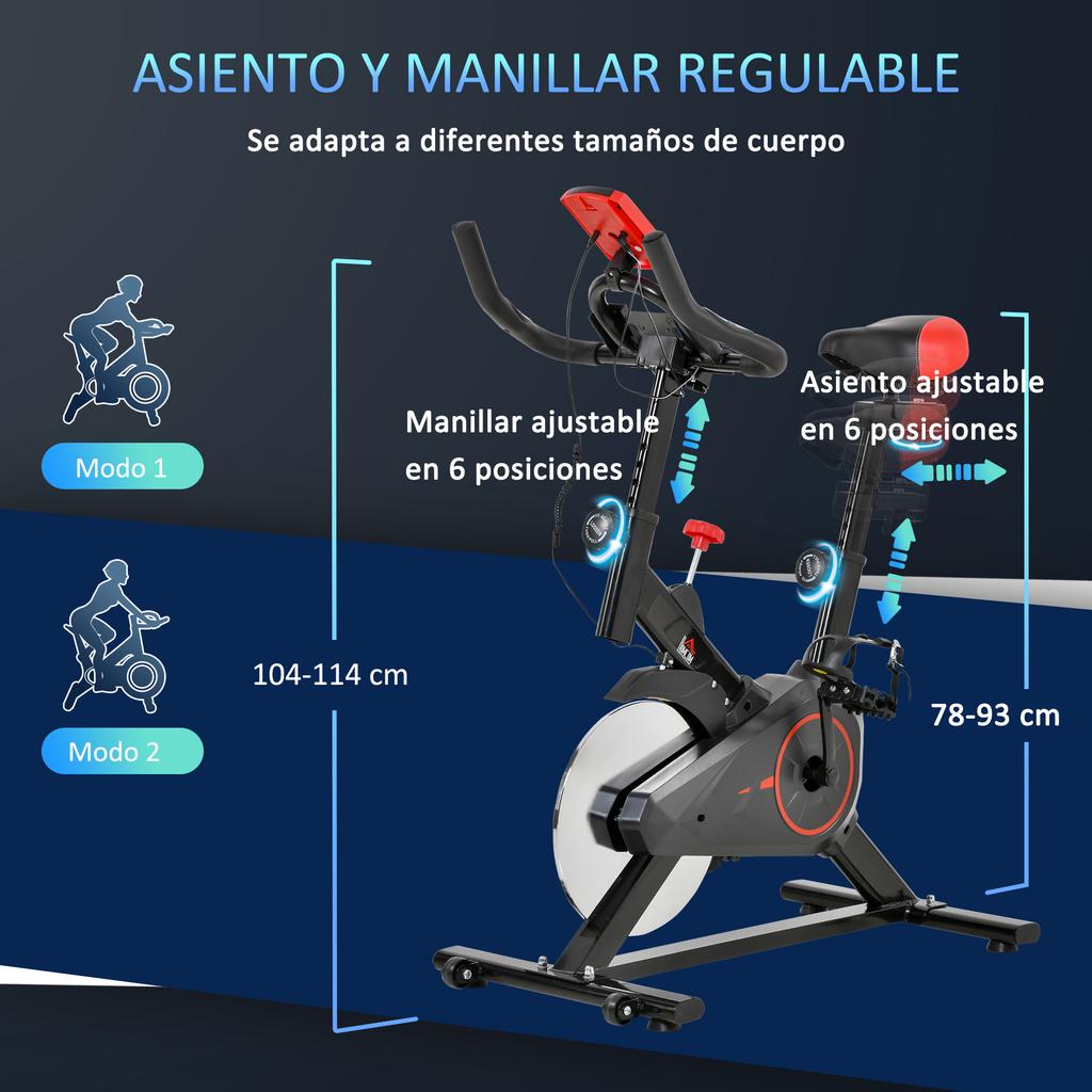 Exercise Bike, Indoor Cycling, LCD, 6 kg Flywheel, 85 x 46 x 114 cm, Black/Red