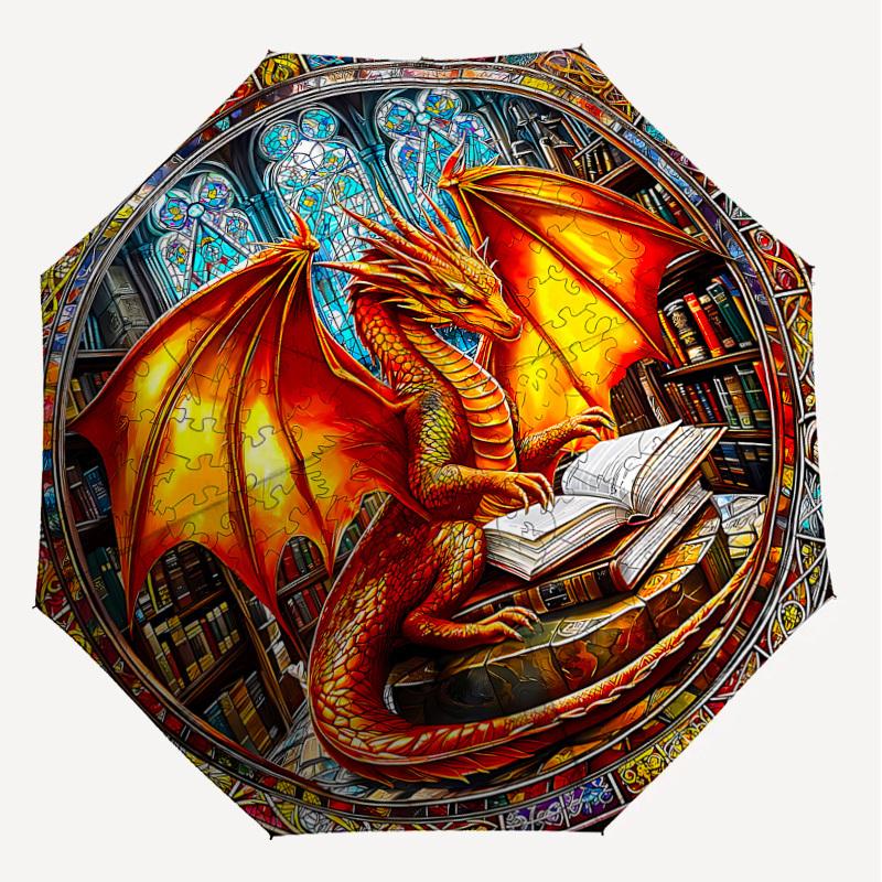 1PC Dragon Library Umbrella-8-Rib Reinforced, Automatic Open, Lightweight & Durable, Cute Fashion Accessory for Outdoor-P2645