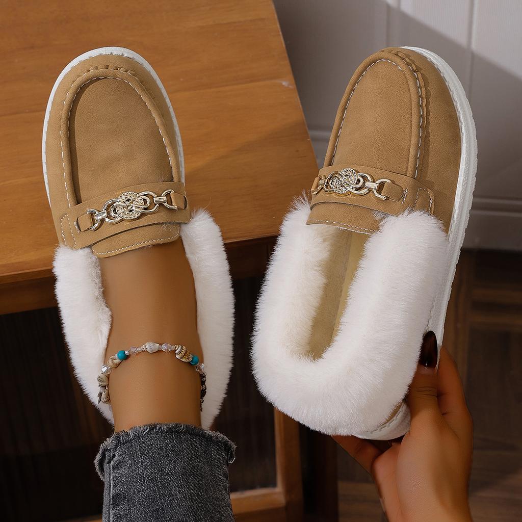 Metal Chain Plus Size Warm Cotton Shoes 2025 Winter Women's Fleece Sports Comfortable Beanie Shoes