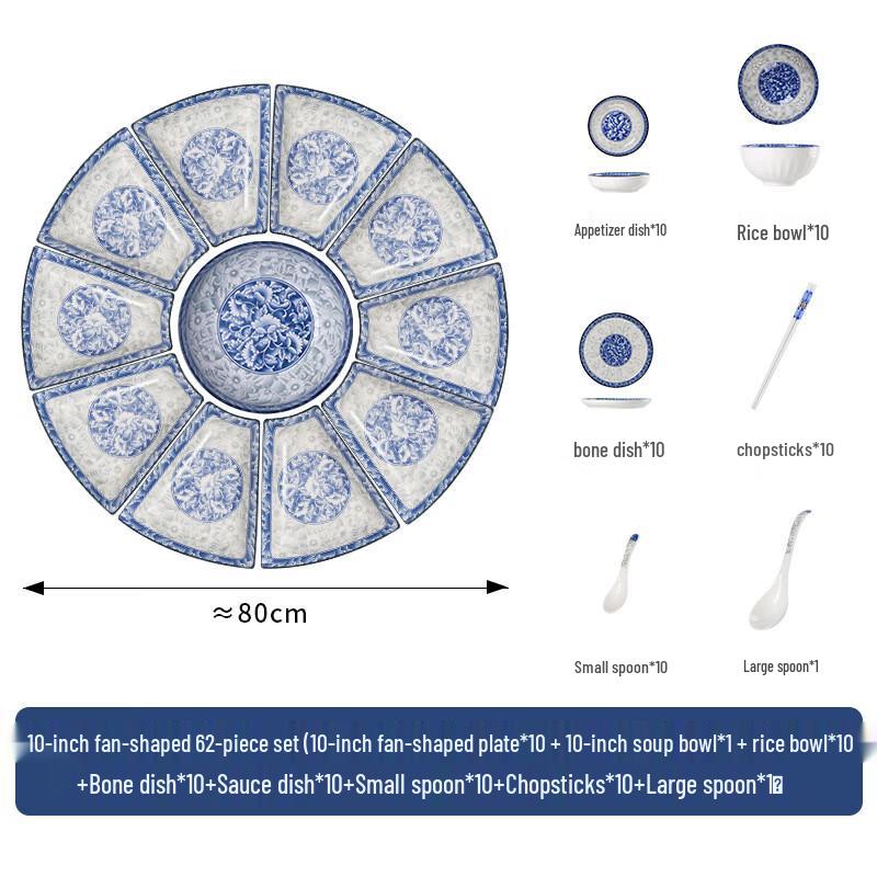 Ruhan Chinese Blue and White Underglaze Porcelain Dinnerware Set