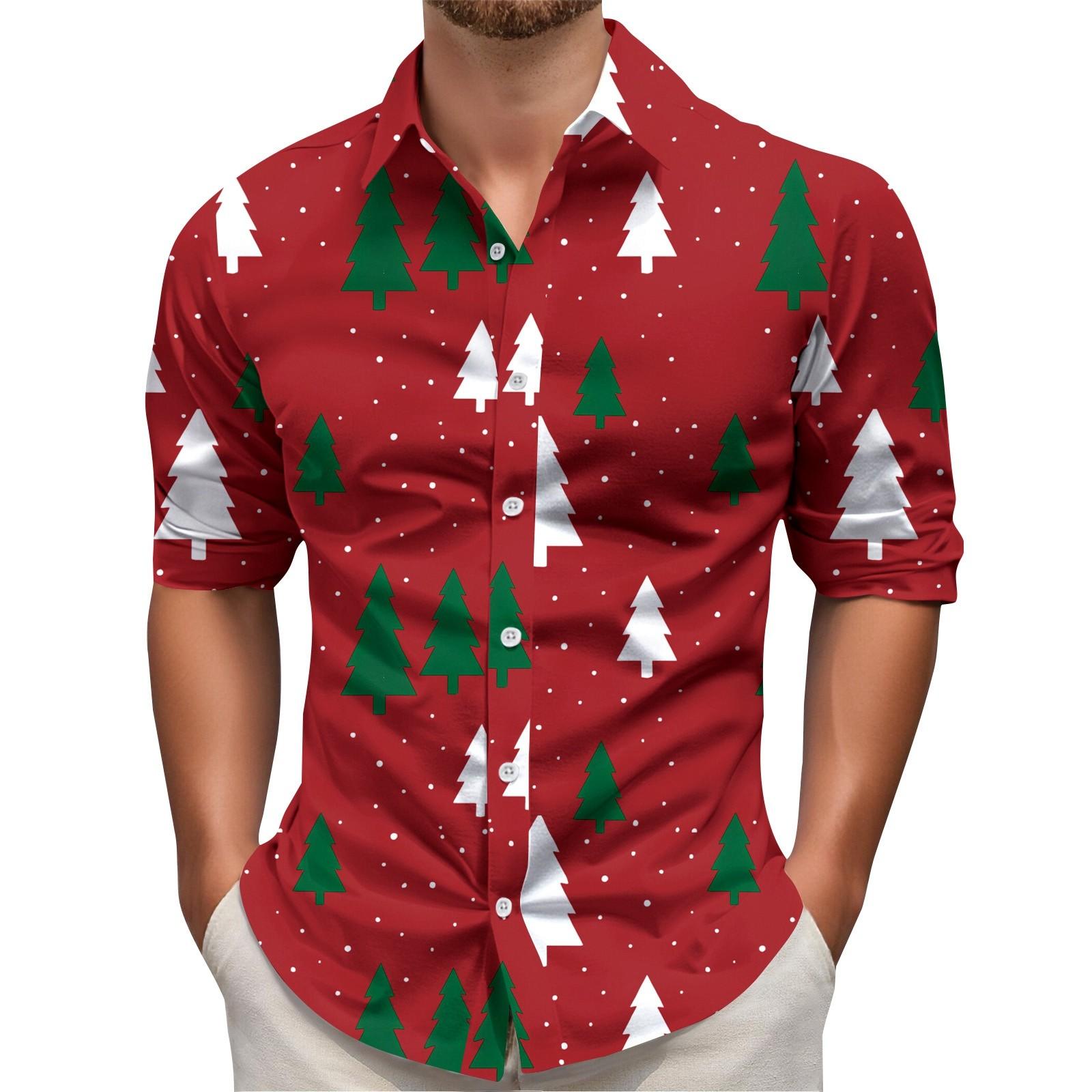 

Мужская рождественская рубашка с рождественским принтом, с длинным рукавом, на пуговицах L винный