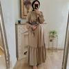 Fashion Long Sleeve Muslim Dress Solid Color Elegant Women's Modest Wear Clothing Lace Up Turkey Kaftan Eid Robes