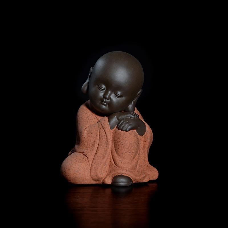 10cm Height Purple Clay Tea Pet Four Bu Little Monk Ornament Zen Tea Play Creative Buddhist Ceramic Crafts Decoration Shami