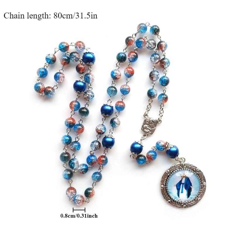 Vintage Virgin Pendant Rosary Necklace Long Catholic Cross Religious Pray Jewelry Our Lady Virgin Mary Y-Necklace Jesus Christ Medal Jewelry Gift