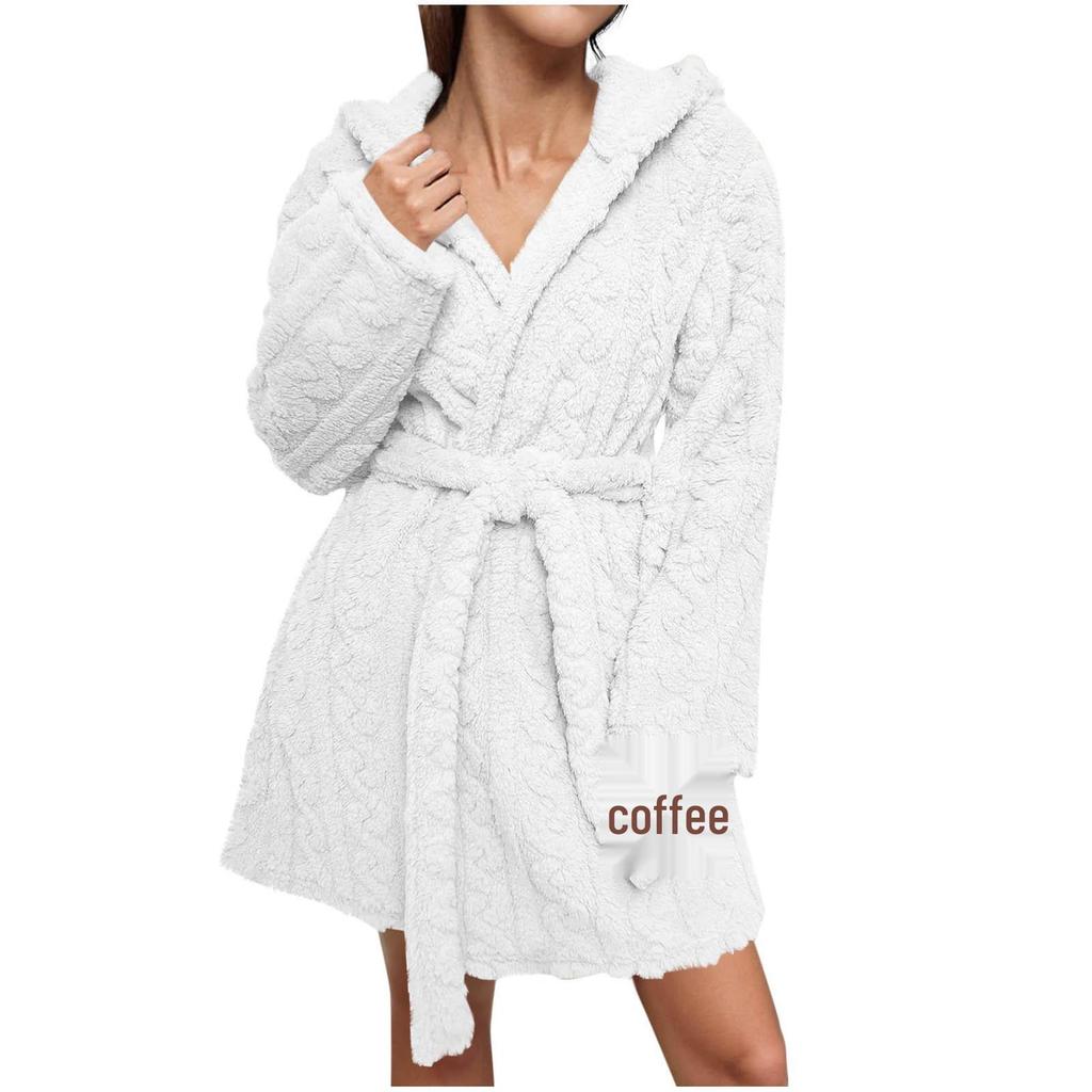 Flauschiger Damen-Bademantel mit Kapuze - Europäischer & Amerikanischer Stil Warme Herbst-/Winter-Schlafanzüge