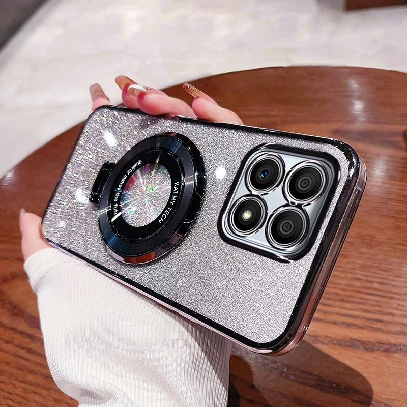 Honorx8 Luxury Glitter Plating Holder Case For Huawei Honor X8 X6 X8a 4g 5g X8b X6s X7a X7b 70 Lite Silicone Stand Cover Honorx6