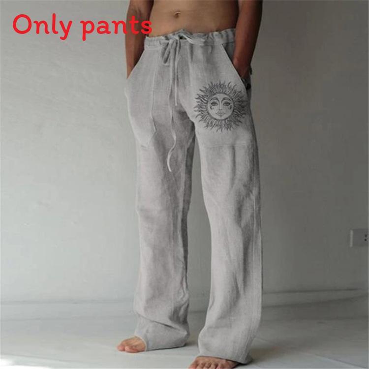 Casual Pants For Men With Printed Cotton Linen Fabric For Spring Urban Style Comfort