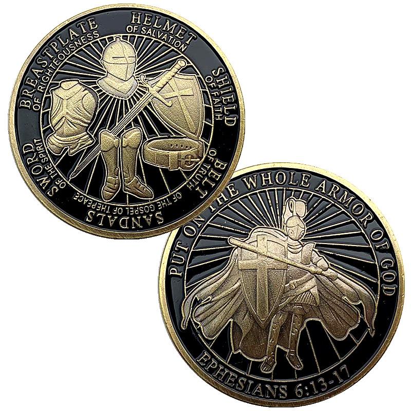 Armored Warrior, Blue Bronze, Painted Commemorative Coins, Collection, Knight, Relief, Armor, Warrior, Coins, Commemorative Medals
