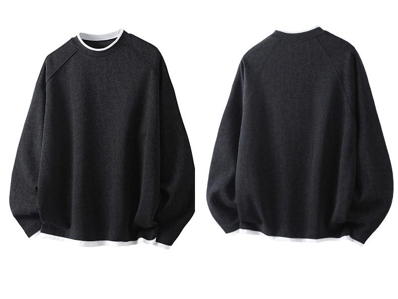 SH&Trend Men's Heavyweight 300g Round Neck Hoodie - Autumn/Winter Patchwork Long Sleeve Pullover