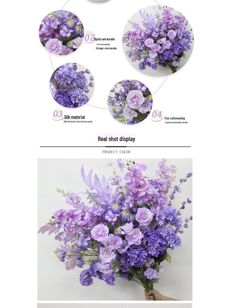 10-Piece Purple Series Artificial Floral Set: Ground Row, Aisle, and Burgundy Wedding Decoration Flowers