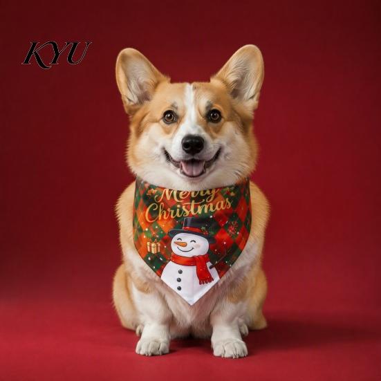 Cute Snowman Dog Accessories Christmas Bandana, Pet Triangular Scarf, Tree Patterns, Festive Apparel for Adjustable Bandana Bib Cats, Small