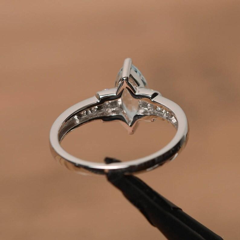 Damring med blå akvamarin ädelsten markis slipning 925 sterling silver mars månadssten löfte bröllopsdag bärring