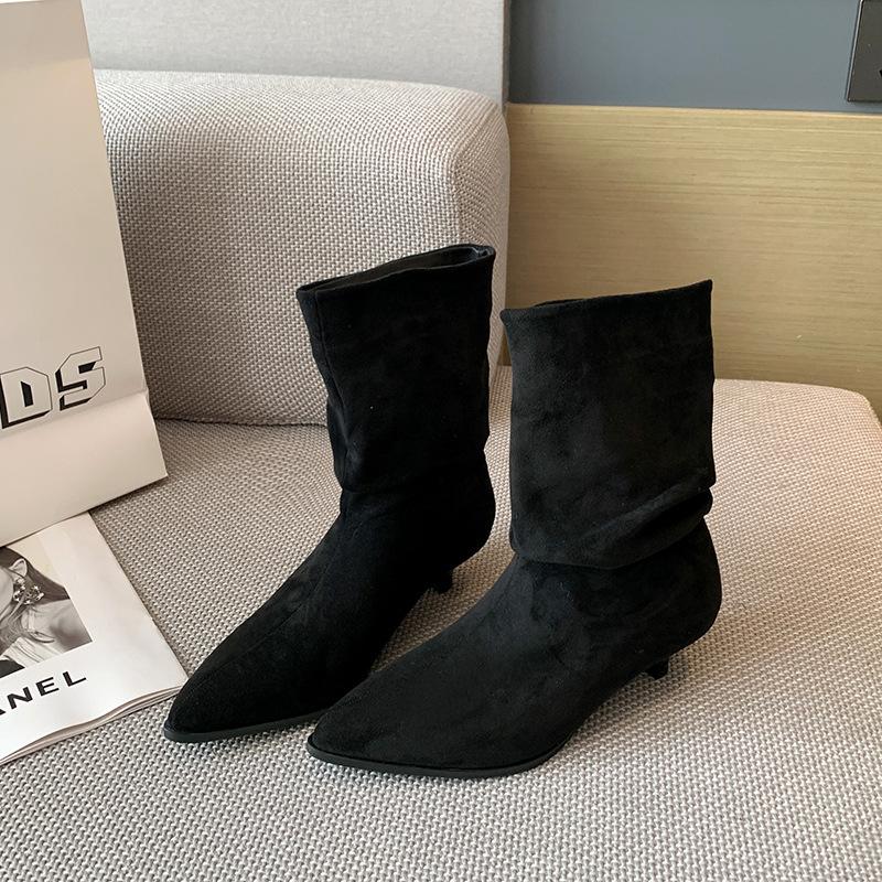 Fat Mm Low Heel Martin Boots Suede Thin Boots Small Short Boots Stacking Boots and Bare Boots Large Size Women's Shoes