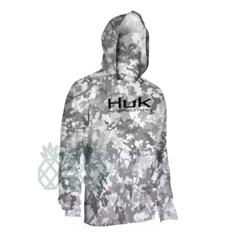 HUK Fishing Suit Camouflage Men s Long-sleeved Hooded Mask Shirt Upf 50+ UV Protection 6XL