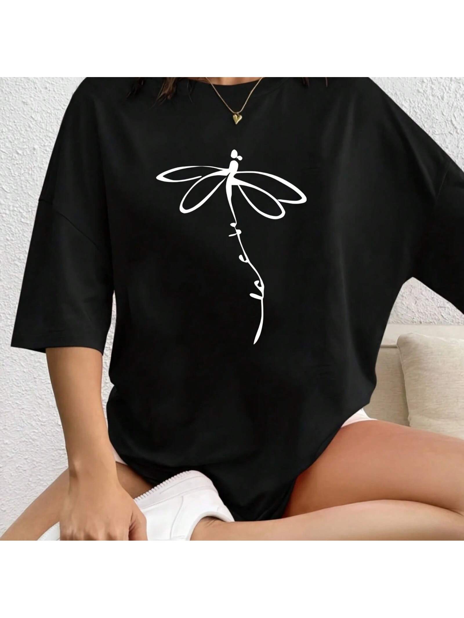 T-Shirt Dragonfly Line Art Pattern Printed Wounisex Fashion T-Shirt Wounisex Summer T-Shirt Top S разноцветный