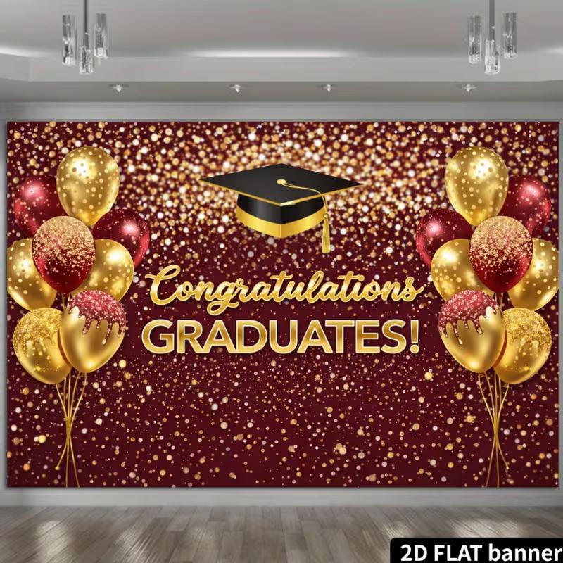 2D Grad Party Backdrop, "GRADUATES!" with Balloons Photography Background Banner
