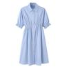 Women's Asymmetrical Pleated Shirt Dress with Waist-Slimming Design and Lantern Sleeves