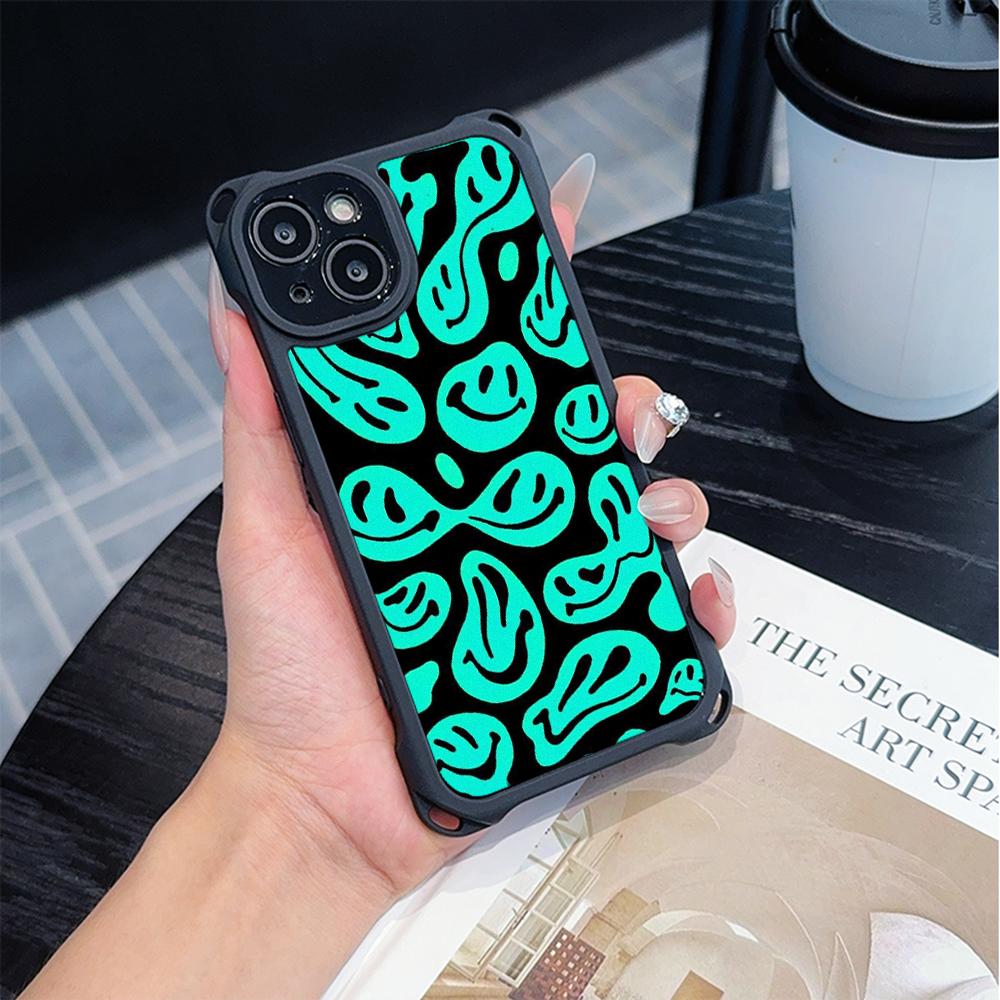 Ae88 Lovely Smiley Art Soft Phone Cases for iPhone 16 15 14 13 12 11 Pro Max XR with Wrist Strap Lanyard Corner Protection Back Cover