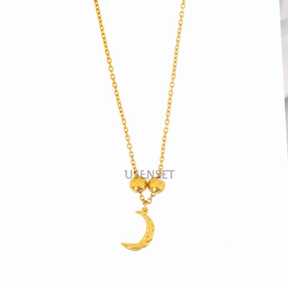 Women s French Retro Hip Hop Moon Pendant Necklace, Summer Style, Stainless Steel, Real Gold-Plated, YS93