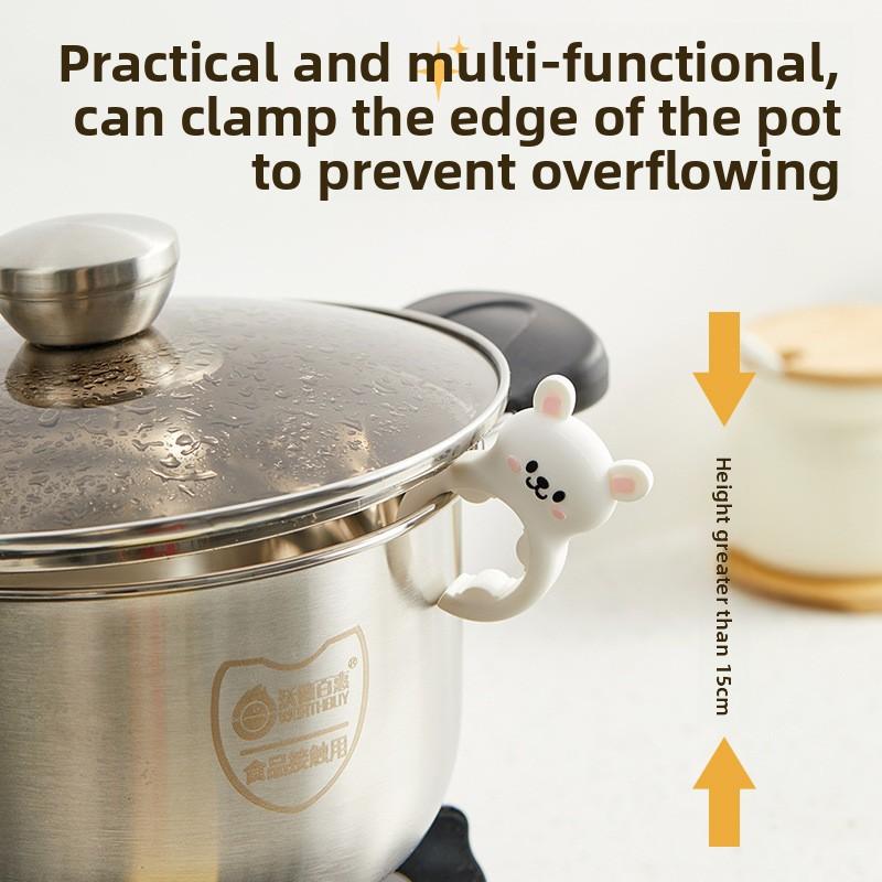 1PCS Rabbit Portable Silicone Anti-overflow Pot Lid Clip Anti-scalding Spoon Holder Support Rack Kitchen Universal Spatula Bracket Clip