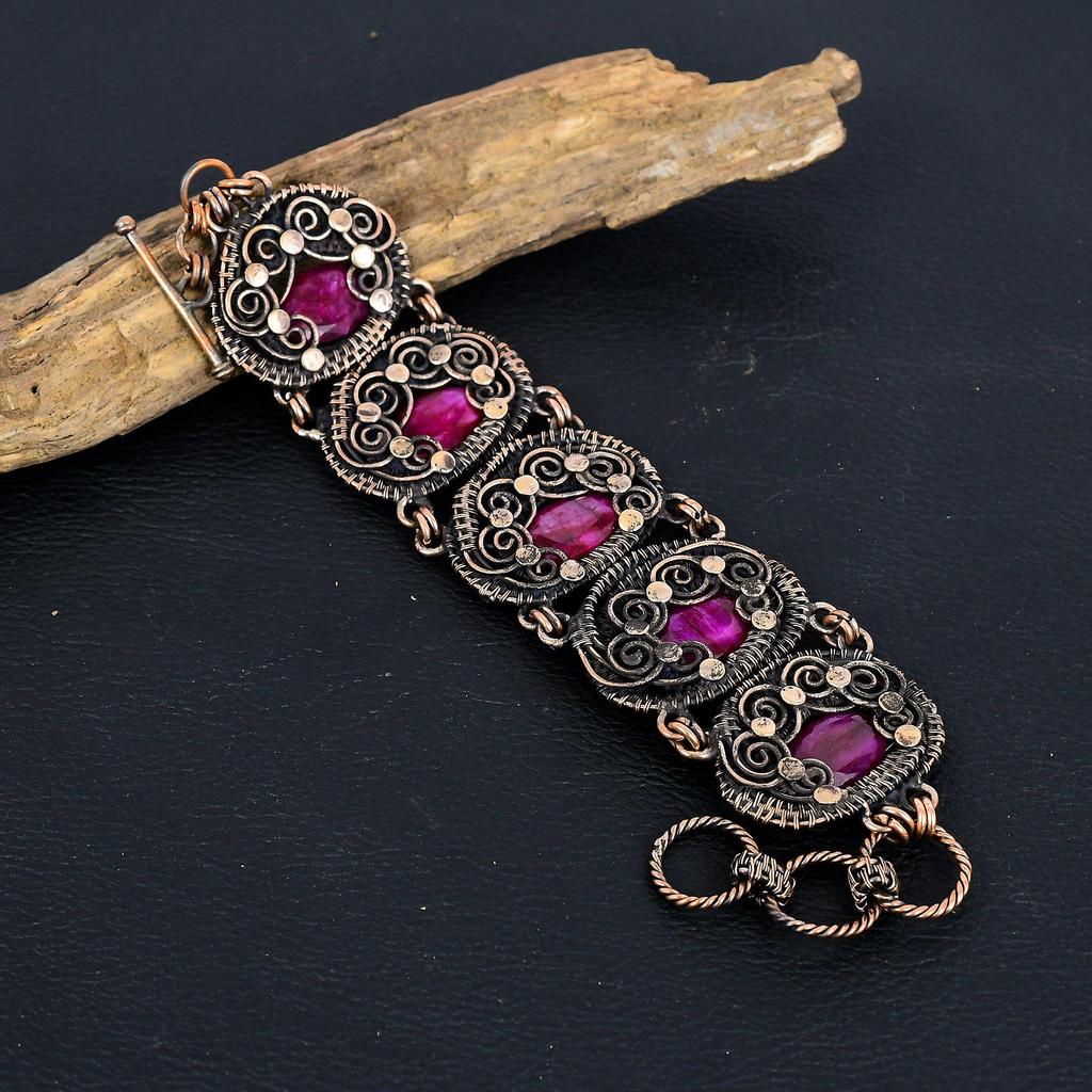 Ruby Bracelet Gemstone Jewelry, 999 Copper Wire Wrapped Handmade Bracelet, Latest Design Bracelet Jewelry