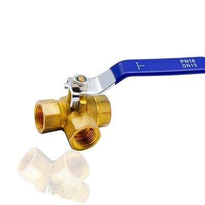 Válvulas de esfera de latão de três vias com alavancas, válvulas de esfera de latão com porta em T, adaptador de água resistente à corrosão para água, óleo e gás.