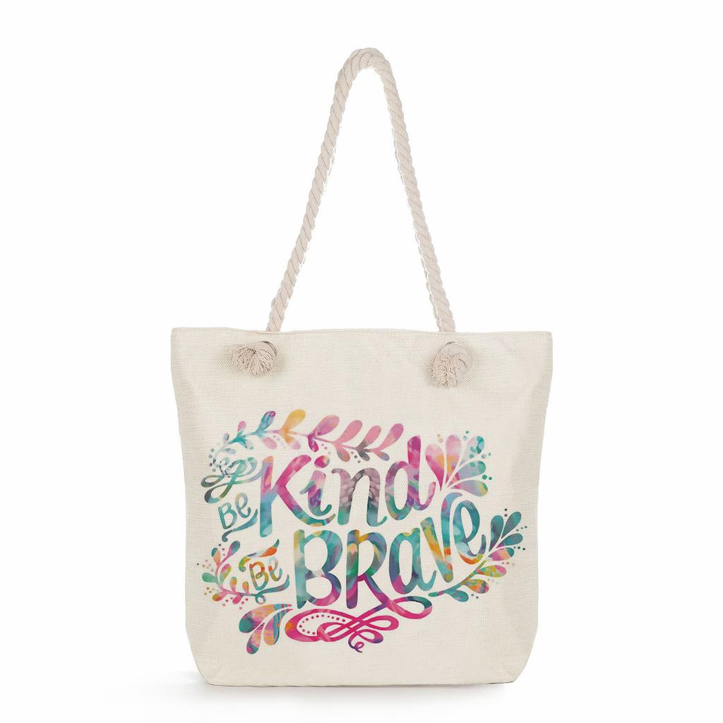 Multifunctional Trendy Letters Printed Thick Rope Shoulder Beach Bag Casual large capacity handbag 7593