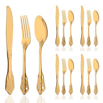 12pçs conjunto de talheres reais de aço inoxidável 18/8, talheres de ouro brilhante, facas, garfos, colheres, conjunto de jantar ocidental