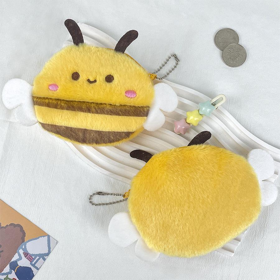 Adorable Little Bee Plush Coin Purse & Keychain: Portable Lipstick, Data Cable, and Earphone Bag