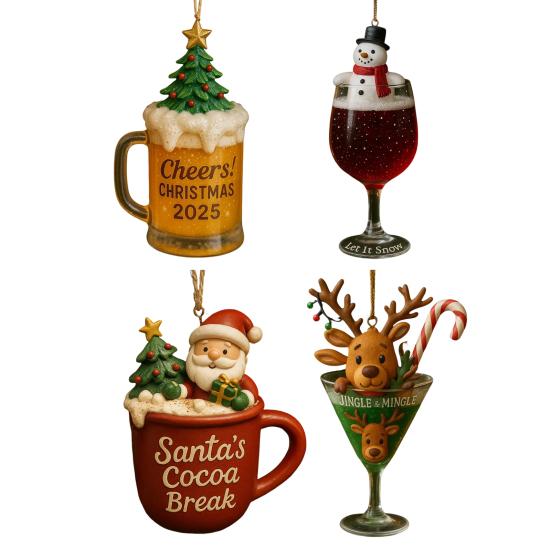 1/4Pcs Christmas Drink Ornament Christmas Tree Santa Claus Snowman Decor Hanging