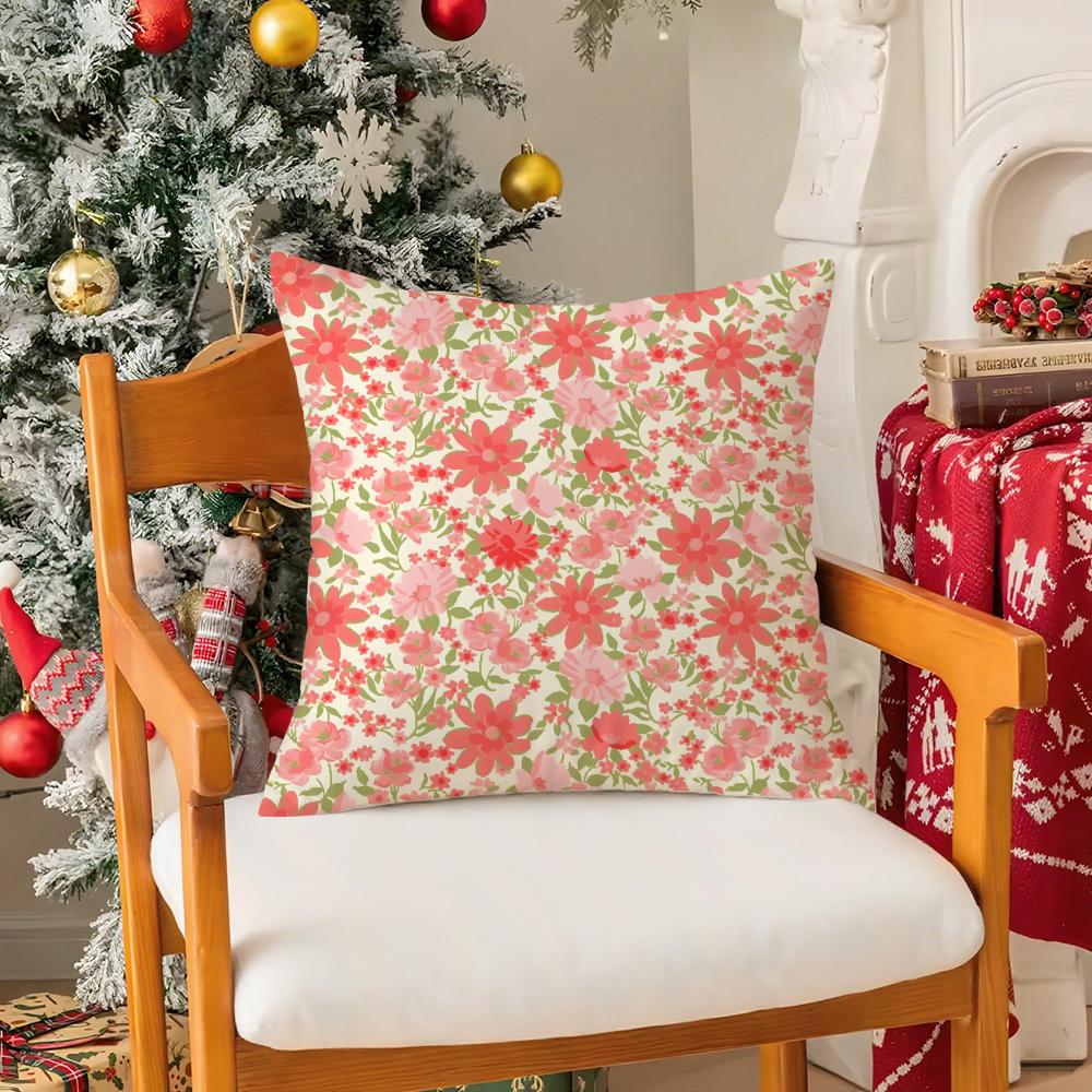 Full Print Floral Print Pattern Pillow Case Silky Short Plush with Invisible Zipper Dustproof Sofa Cushion Cover for Home Decor