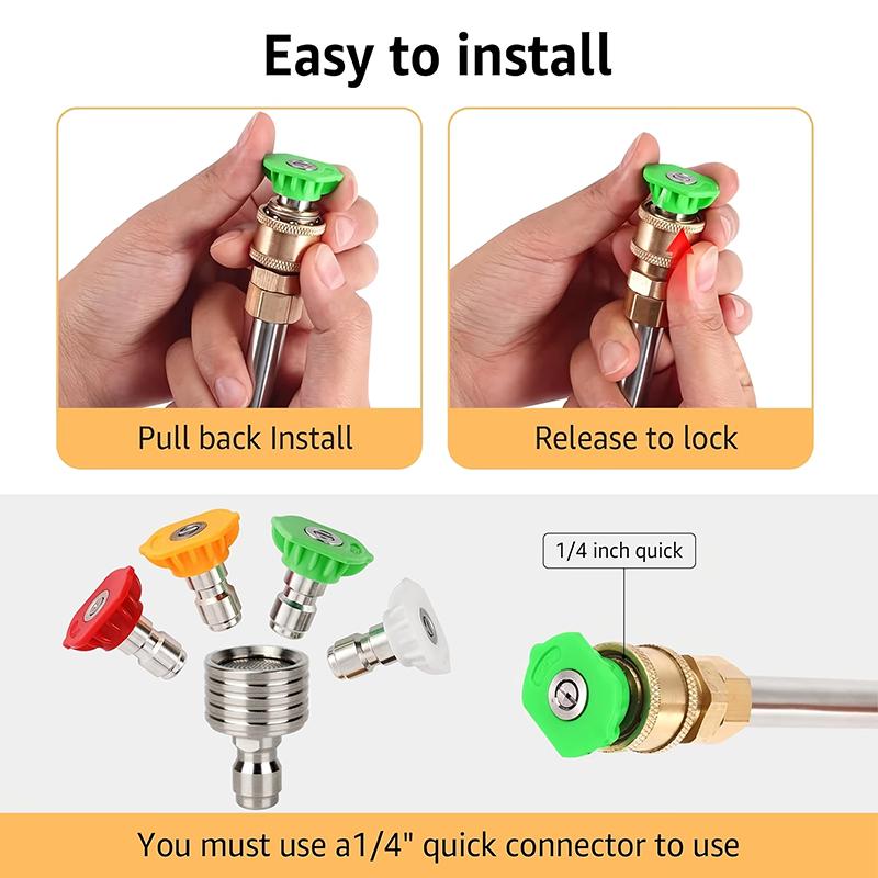 High Pressure Stainless Steel Spray Nozzle, 1/4 Quick Connect Design, Practical Auto Washing Replacement Parts