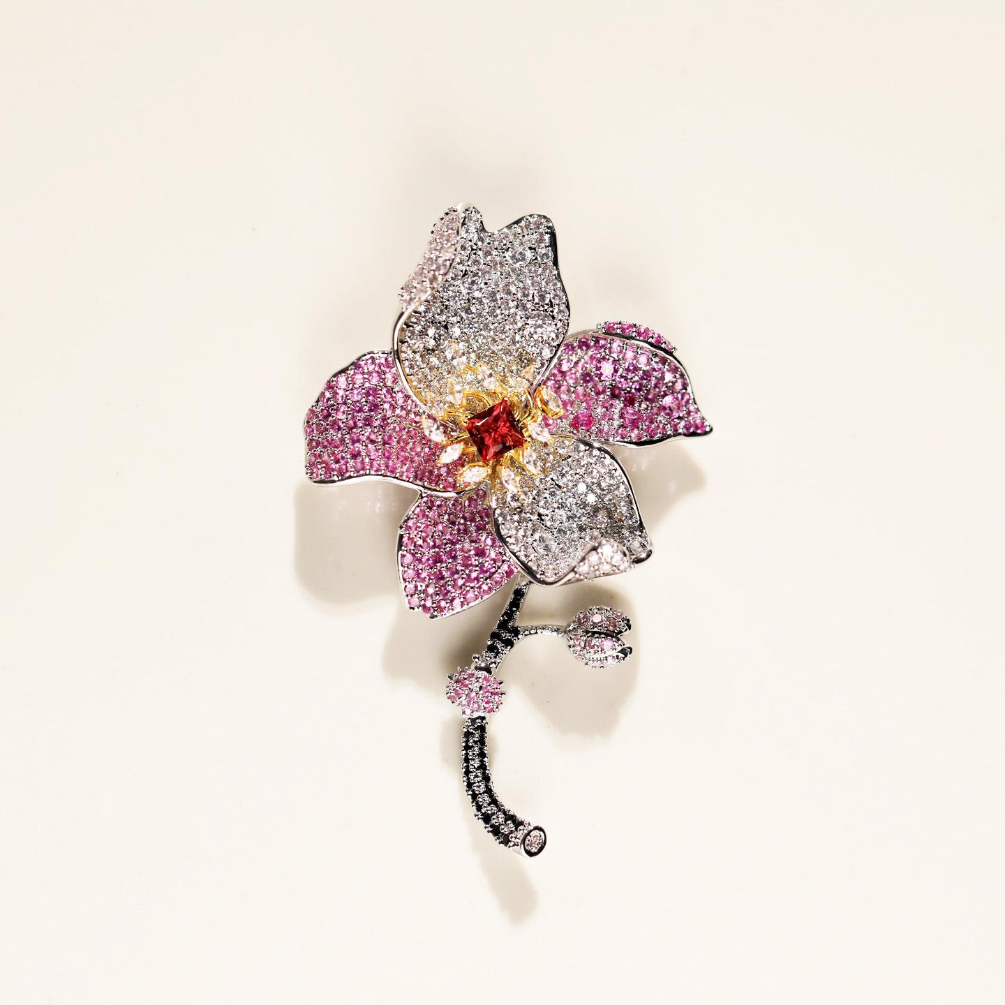 Bo Xin Yun Luxury Copper-Plated Zirconia Floral Brooch - Elegant Women s Accessory