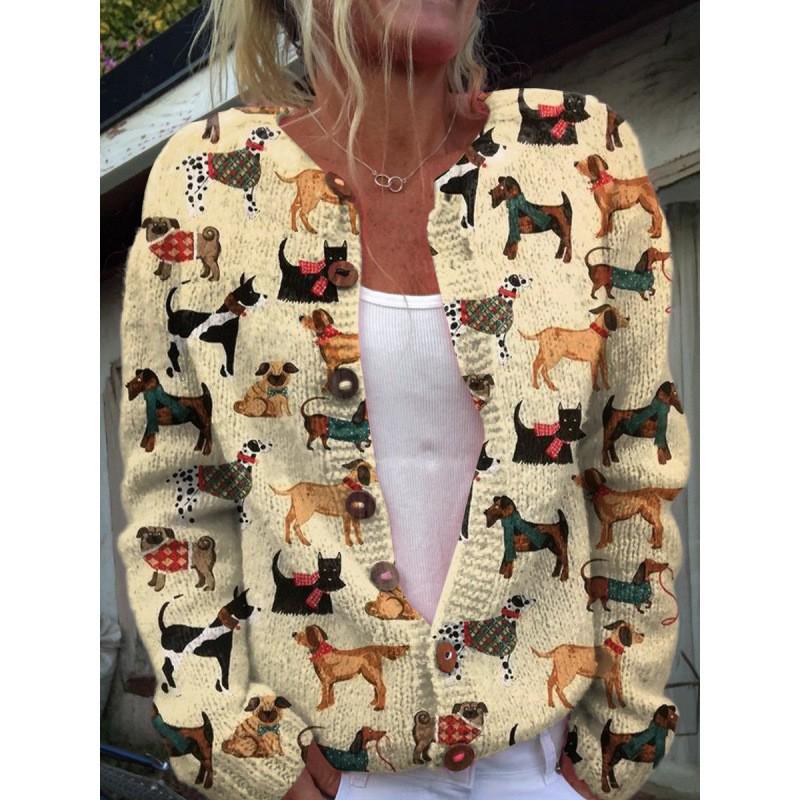 2025 Autumn/Winter Animal Print Round Neck Cardigan Sweater