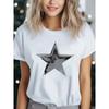 Women's Casual Short Sleeve T-Shirt with Vector Star Print Fabric Fit Round Neck for Attire Outdoor Clothes
