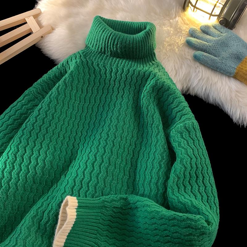 Autumn Winter Sweaters Men Casual High Neck Knitted Pullovers Male Solid Loose Turtleneck Sweater Man Pullover