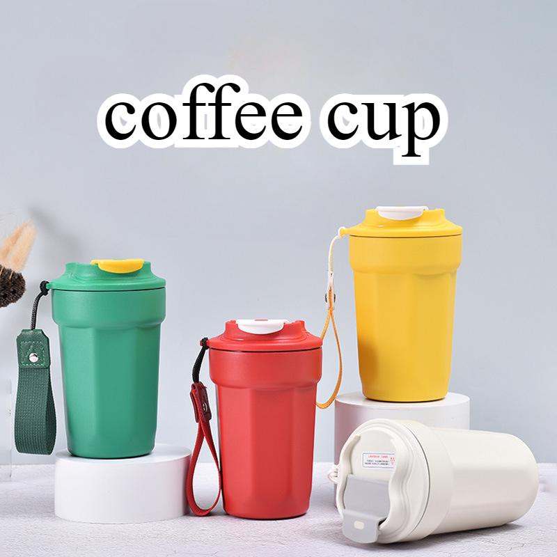450ml Portable Water Cup with Lifting Rope Stainless Steel Coffee Cup Leak-Proof Thermos Home Office Outdoor Milk Water Cup