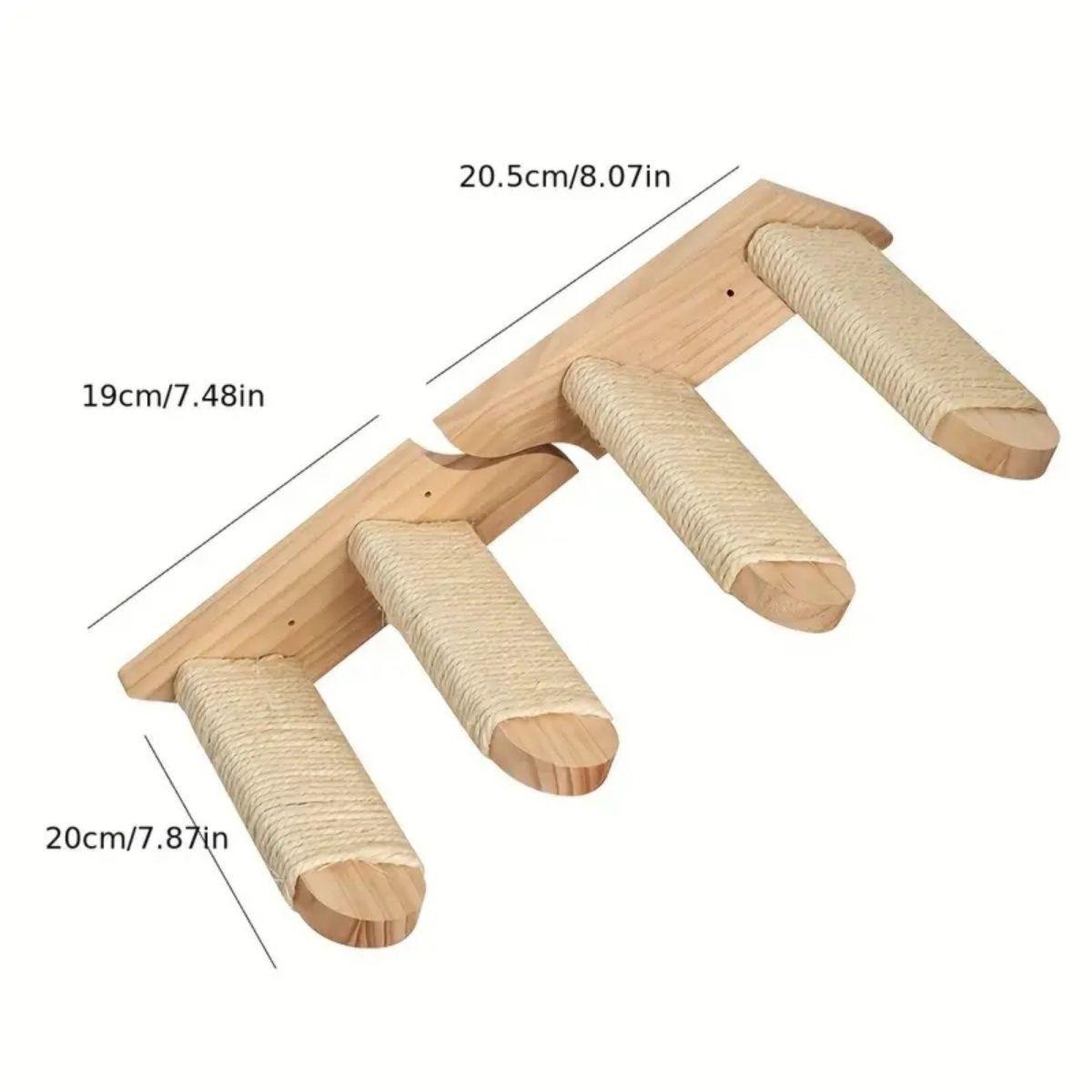 

Four-tier solid wood cat staircase with wall-mounted climbing ladder and perch wall-mounted toy saves floor space as picture