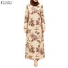 ZANZEA Women Casual Round Neck Floral Print Loose Long Sleeve Dress