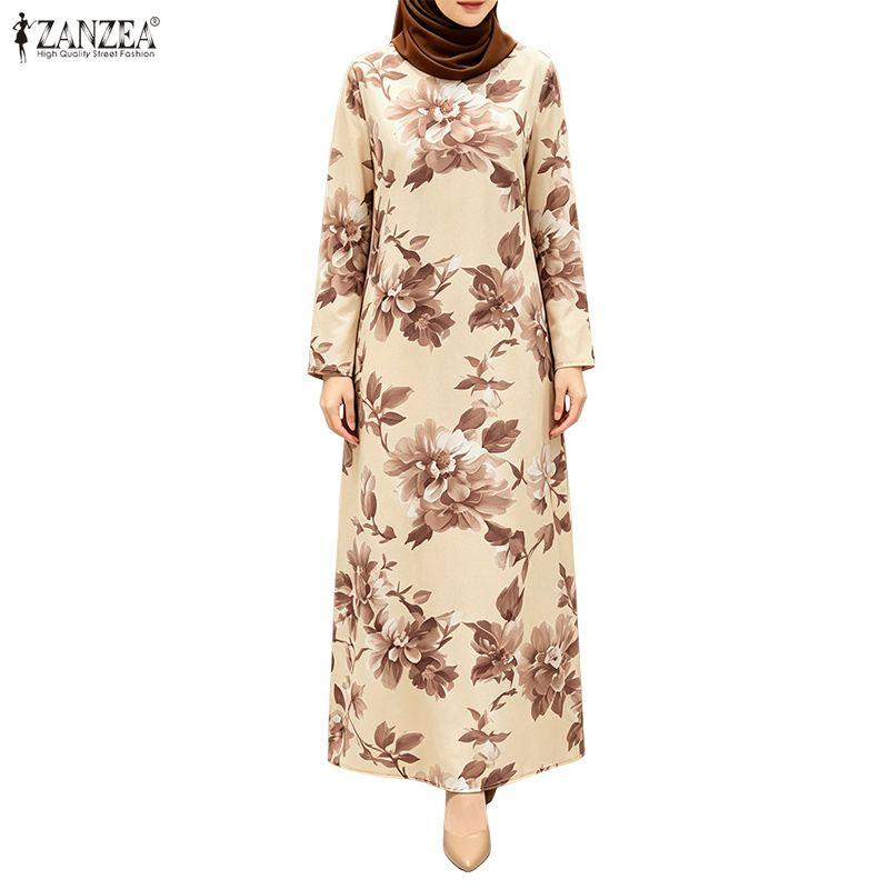 ZANZEA Women Casual Round Neck Floral Print Loose Long Sleeve Dress