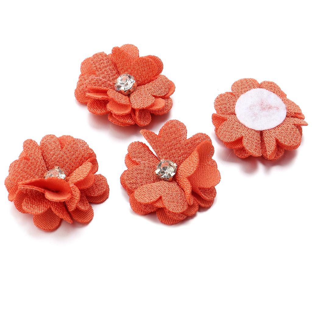 10pcs Colorful Fabric Flower 3.5cm Rhinestone Flower Core Pearl Hemp Flower Applique For DIY Clothing Sewing Headwear Decoration