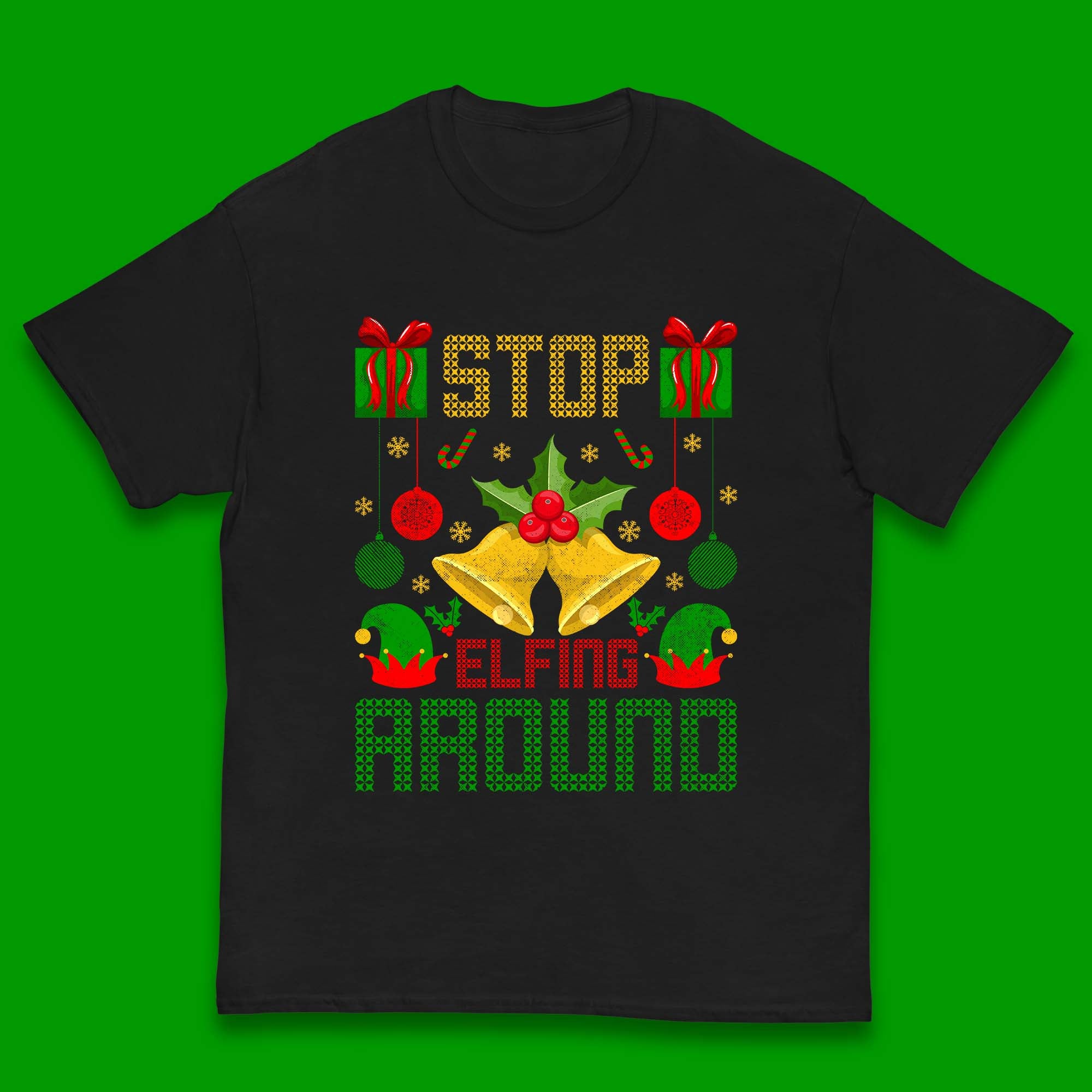 

Christmas Kids T Shirt Stop Elfing Around Christmas Top 110