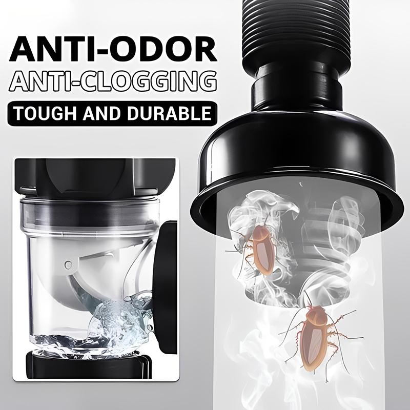 1Set Flip Top Anti-Odor Kitchen Sink Drain Pipe, Retractable Deodorizing Filter Flexible Downspout for Bathroom Anti-Clogging