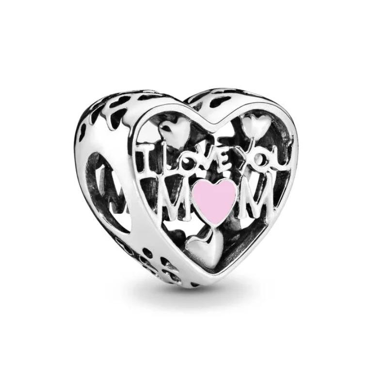 925 Silver Red Heart Duck Mother Charm Beads Fit Original Bracelet Necklace Jewelry Making Gift